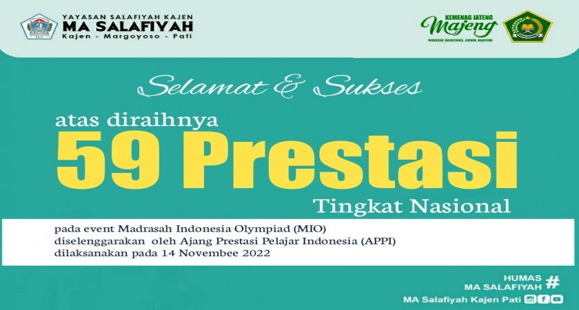 MA Salafiyah Kajen Pati Raih 59 Medali di Even Madrasah Indonesia Olympiad